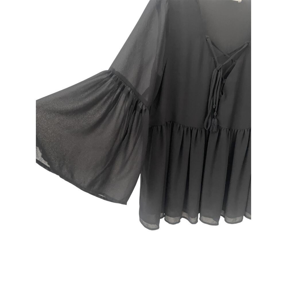 Show Me Your Mumu Black Poet Tie Blouse Sz L - Picture 4 of 6